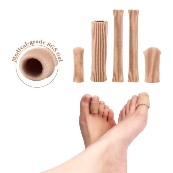 5 Pcs Tube Sleeve Set,Cuttable Toe Tubes Sleeves with Silicone Gel Lined,Closed Toe Surface Fabric Sleeve for Relief Toe Pressure,Open Gel Finger Toe Tubes
