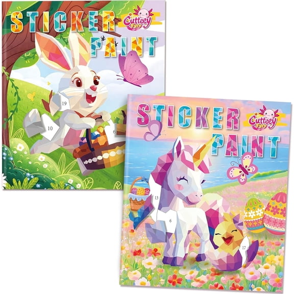 CutteeyFyry Paint by Number Sticker for Girls Kids - Road Trip & Airplane Activities Toys, Easter Basket Stuffers, Bunny Egg Unicorn, Birthday Gifts, Travel Essentials for Toddlers & Car Rides