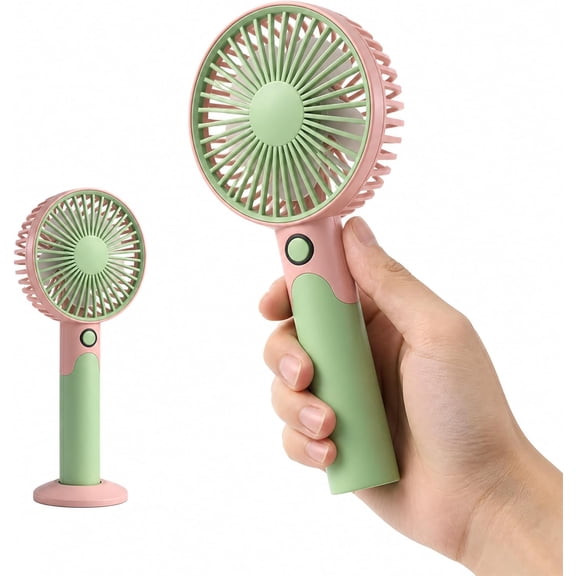 2 in 1 Desktop & Handheld Fan, 6 Speeds Super Powerful, USB Rechargeable Portable Cooling Fan with 1800mAh Battery, Mini Personal Desk Fan with Stand Base for Home Office Outdoor Travel(Pink Green)