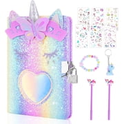 CutteeyFyry Unicorn Diary with Lock,Gift for 6 7 8 Year Old Girl,Glitter Seceret Journal for Kids with 160 Pages,Shiny Notebook for Writing and Drawing,Cute Stationery School Christmas Birthday Gift