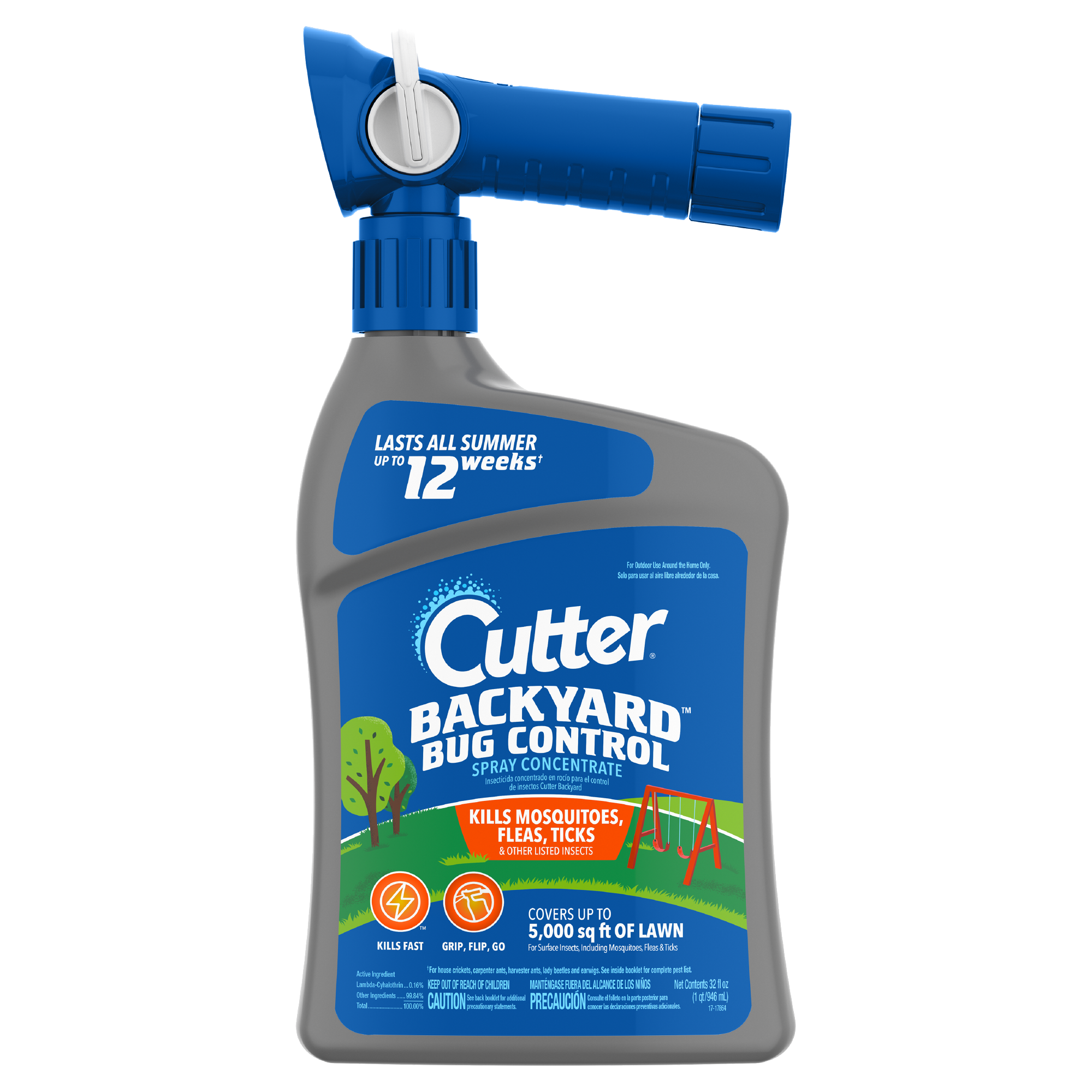 Cutter Backyard Bug Control Insecticide Concentrate with QuickFlip Hose-End Sprayer, 32 Ounces - image 1 of 11