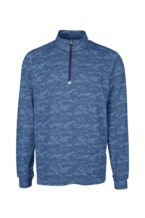 BCK01081 Traverse Stretch Eco Camo Print Quarter Zip Mens Big and Tall Pullover-Navy Blue-3XB