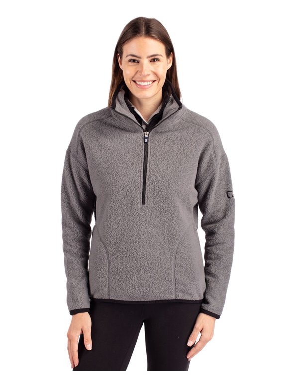 LCO00056 Cascade Eco Fleece Womens Pullover Jacket-Elemental Grey/Black-L