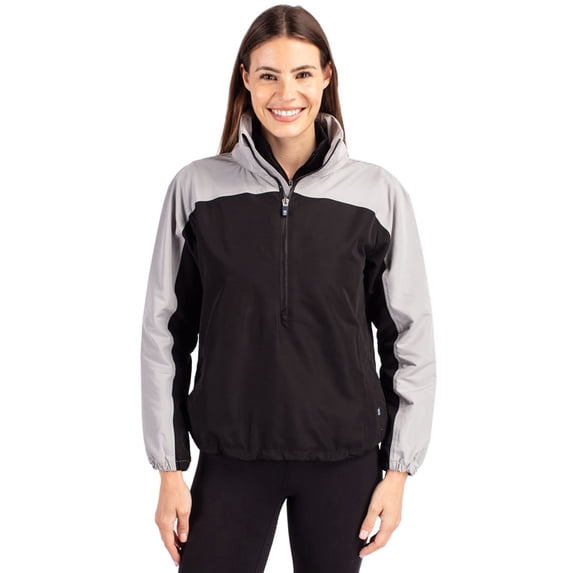 Cutter & Buck LCO00062 Charter Eco Recycled Womens Anorak Jacket-Black/Polished-XXXL