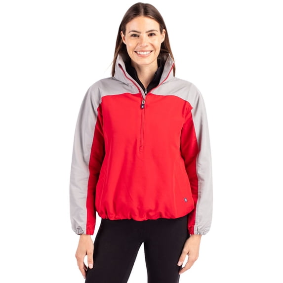 Cutter & Buck LCO00062 Charter Eco Recycled Womens Anorak Jacket-Red/Polished-XS
