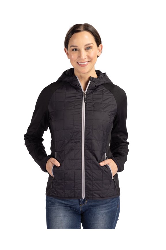 LCO00073 Rainier Primaloft Womens Eco Full Zip Hybrid Jacket-Black-XS