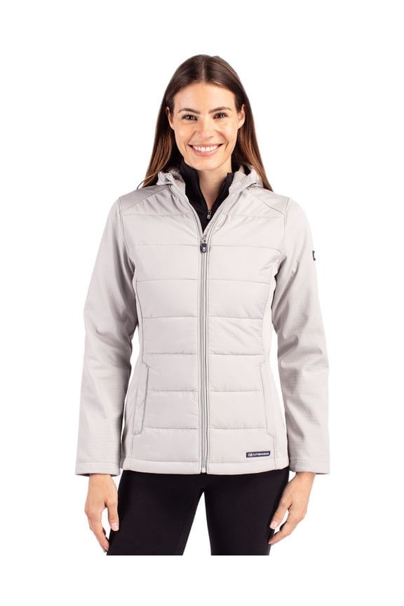 LCO00064 Evoke Hybrid Softshell Recycled Full Zip Womens Hooded Jacket-Concrete-XL