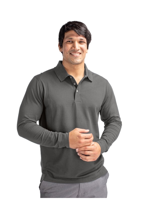 BCK09322 Advantage Eco Tri-Blend Pique Mens Big and Tall Long Sleeve Polo-Elemental Grey-2XB