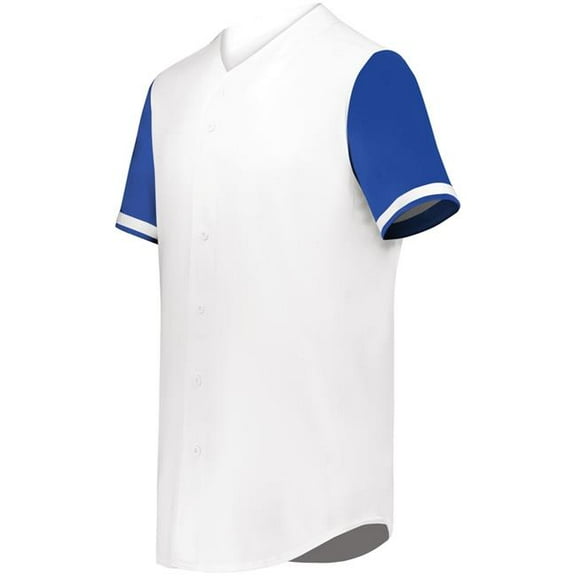 Augusta Sportswear 6909.220.2XL Cutter Plus Full Button Baseball Jersey, White & Royal - 2XL