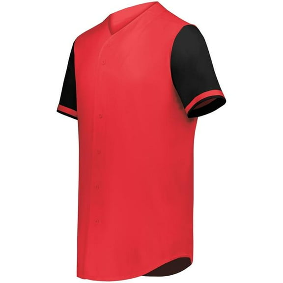 Augusta Sportswear 6909.406.XL Cutter Plus Full Button Baseball Jersey, Scarlet & Black - Extra Large