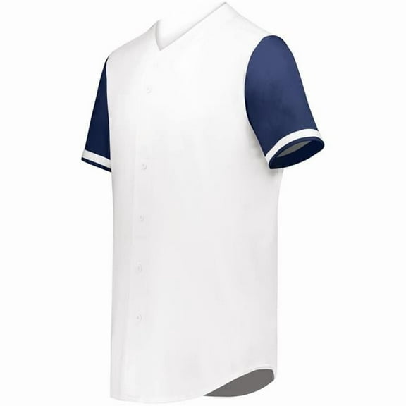 Augusta Sportswear 6909.221.L Cutter Plus Full Button Baseball Jersey, White & Navy - Large