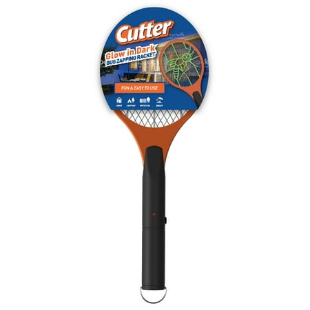 Cutter Glow in the Dark Insect Killer Handheld Racket, Orange and Black, Requires 2AA Batteries