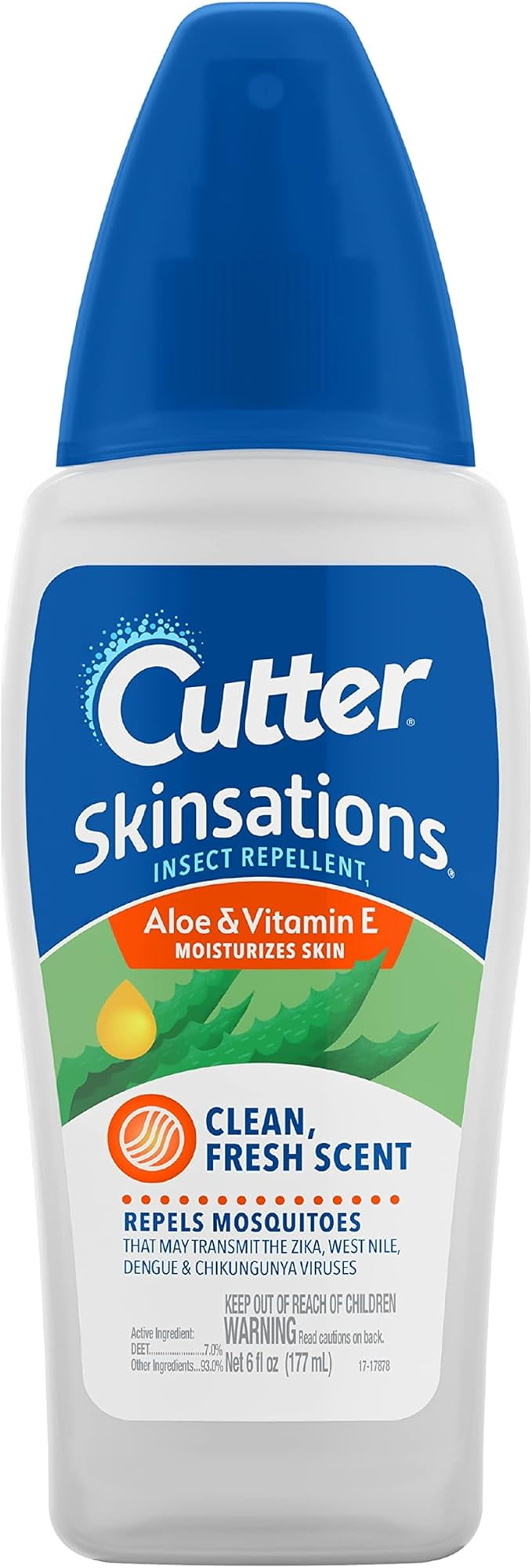 Cutter Skinsations Insect Repellent, Mosquito Repellent, Repels Mosquitoes, 7% DEET, 6 fl Ounce (Pump Spray)