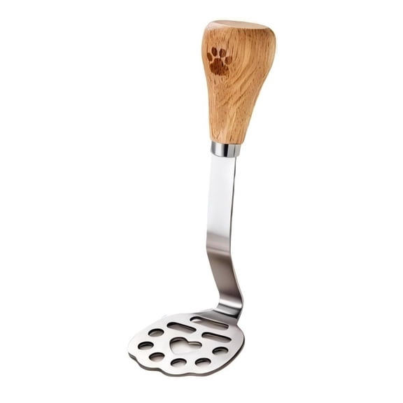 Cutter Tools Stainless Steel Potato Masher Manual Mashing Machine with Small Bear Wood Handle Easy Mashed Potatoes,14.6x3x5.3cm,Silver