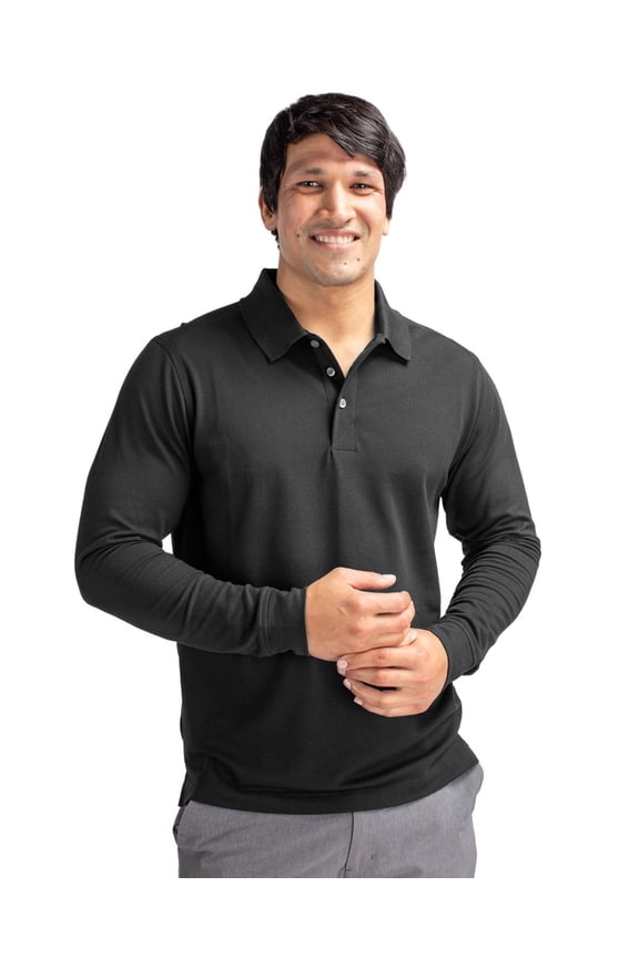BCK09322 Advantage Eco Tri-Blend Pique Mens Big and Tall Long Sleeve Polo-Black-2XB