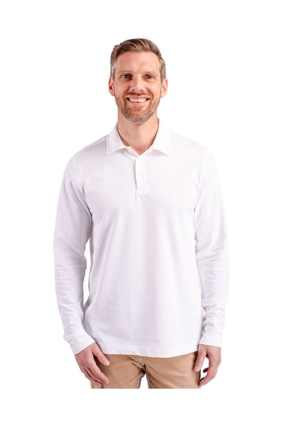 BCK09322 Advantage Eco Tri-Blend Pique Mens Big and Tall Long Sleeve Polo-White-2XB
