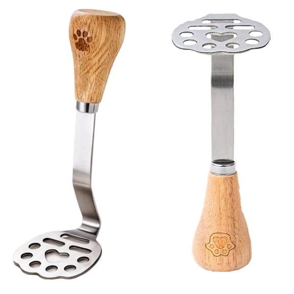 Cutter2 Stainless Steel Potato Masher Mashing Machine with Small Bear Wood Handle Manual S Machine for Easy Homemade Mashed Potatoes
