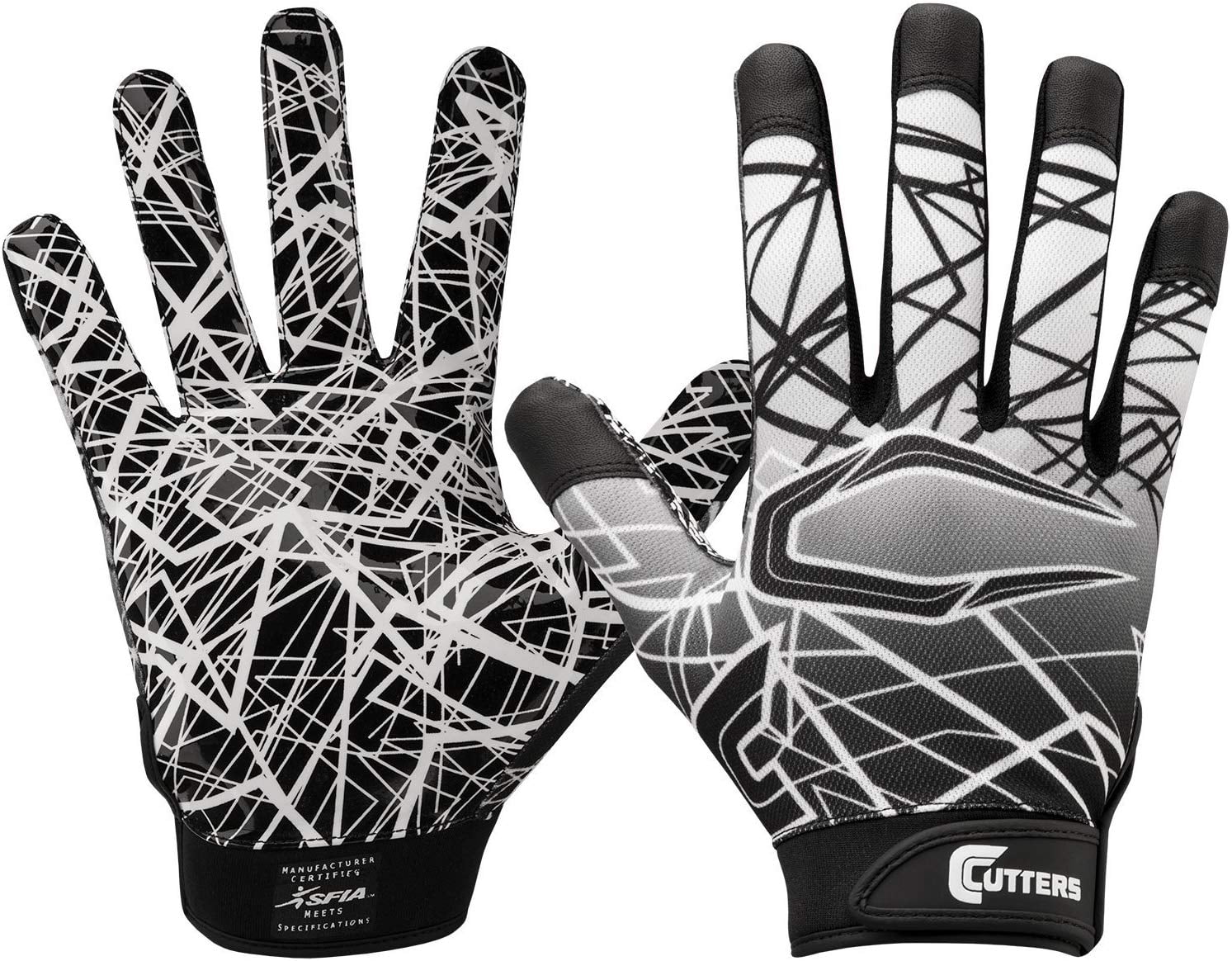 Cutters, Game Day Football Receiver Gloves, Adult, M, Black