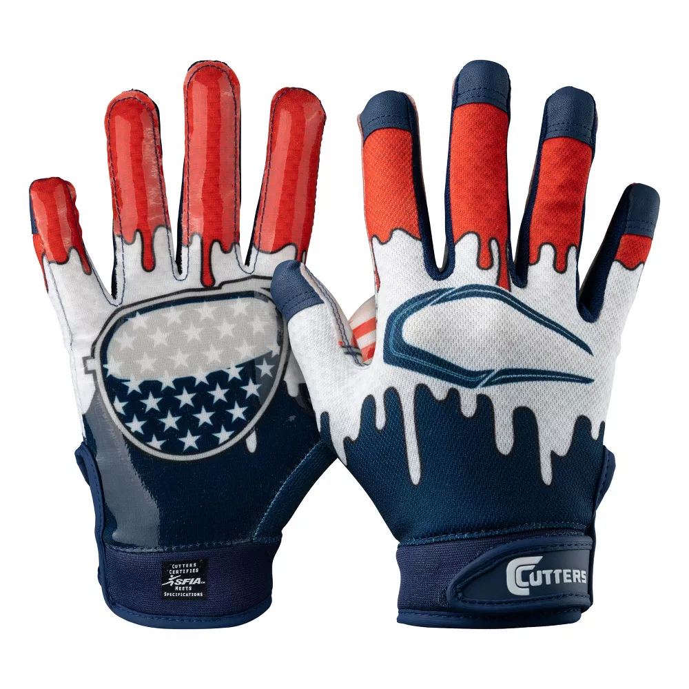 Cutters, Game Day Football Receiver Gloves, Youth, L/XL, Stars and Stripes