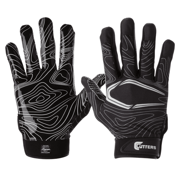 Cutters, Game Day Football Receiver Gloves, Youth, XXS/XS, Black Topo