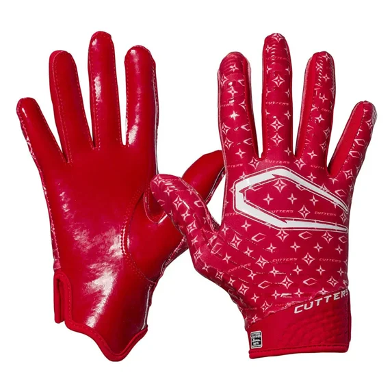 Cutters, Rev 5.0 Football Receiver Gloves, Youth, M, Red/White