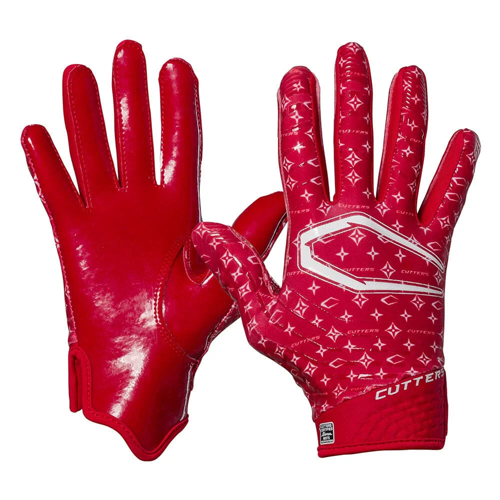 Cutters, Rev 5.0 Football Receiver Gloves, Youth, S, Red/White