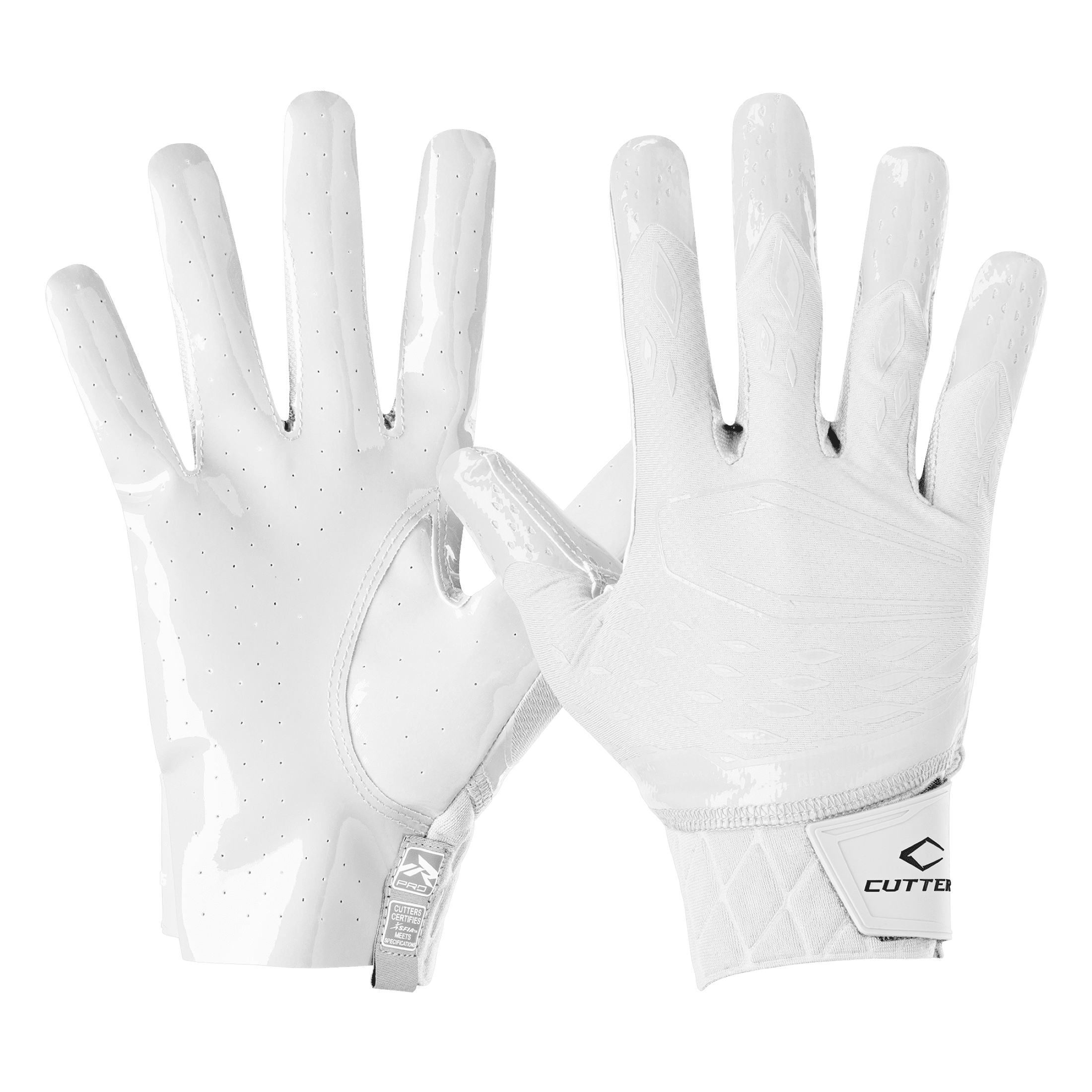 Cutters, Rev Pro 5.0 Football Receiver Gloves, Adult, M, Solid White