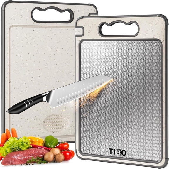 Cutting Board – 14.5 * 9.8in Titanium Cutting Board with Built-In Knife Sharpener, Double-Sided Pure Titanium & PP Kitchen Board, Food Prep Board for Meat & Veggies