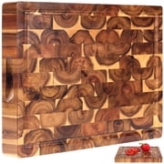 Cutting Board (17x13x15in) End Grain Cutting Board, Acacia Wooden Cutting Board, Butcher Block, Chopping Board - Reversible Multipurpose For Kitchen with Juice 