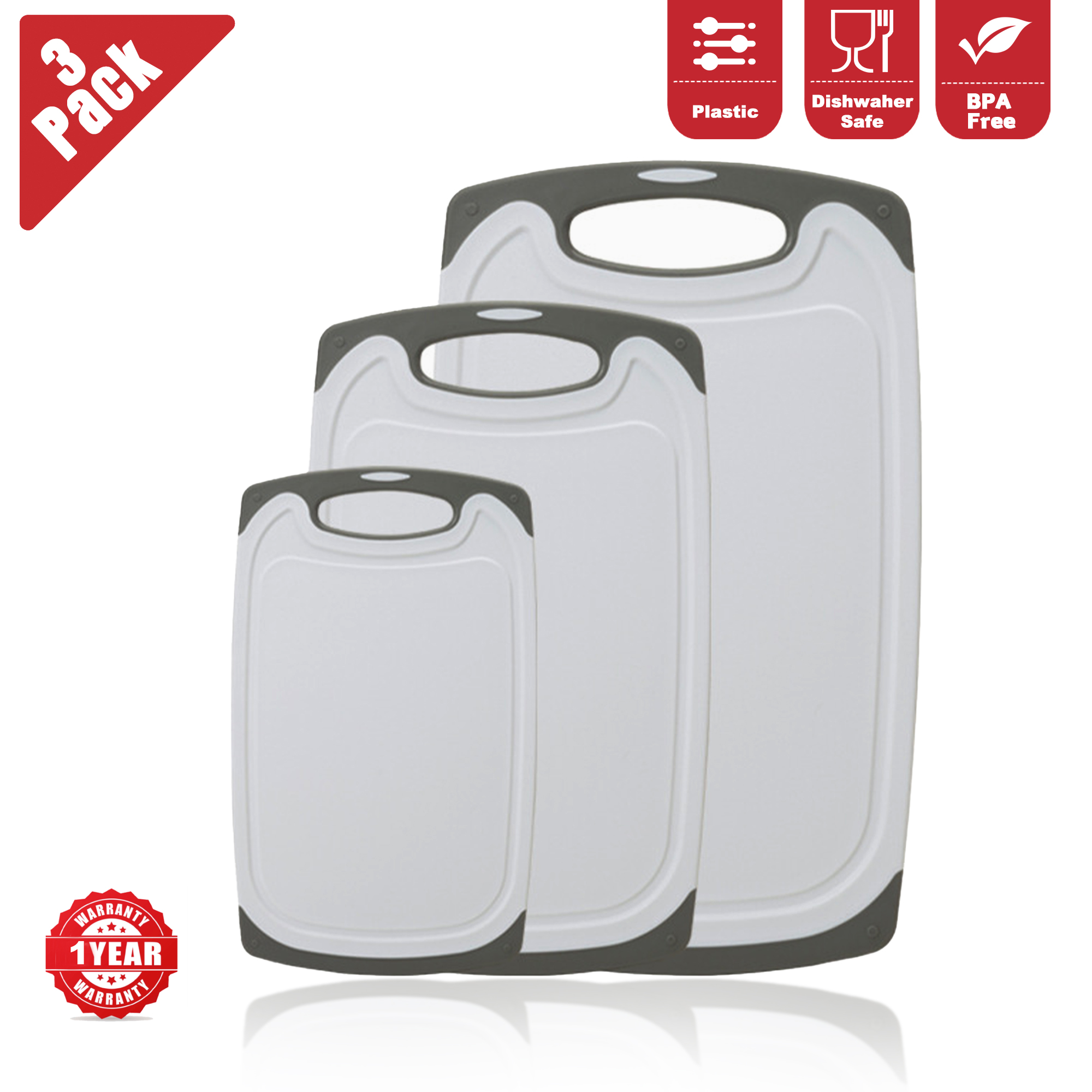 Kitchen Cutting Board, 16 inch XL Chopping Board, 100% BPA-Free, Dishwasher Safe, 3 Pack