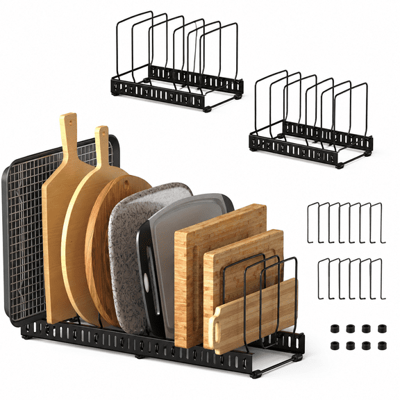 Cutting Board and Baking Tray Cookie Sheet Organizer for Cabinet | Expandable 6.9"-13.6" Pan Organizer with 12 Adjustable Dividers, Cutting Board Holder for Cabinet or Countertop Storage