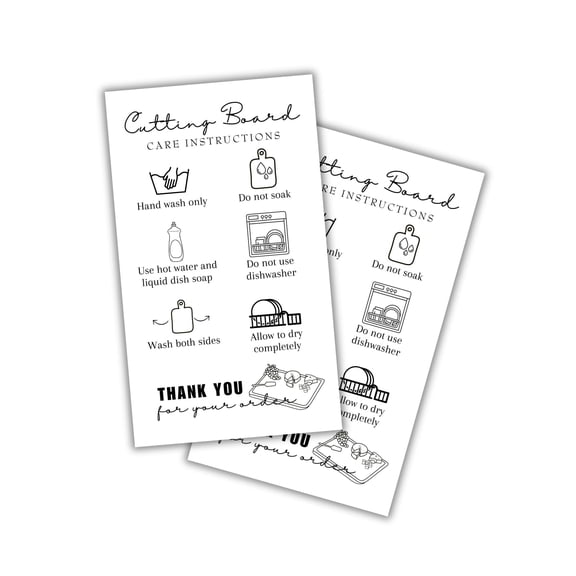 Cutting Board Care Cards Instruction Wood Charcuterie Handmade  50pk 2x3.5 Washing Handling Directions Clients Packaging