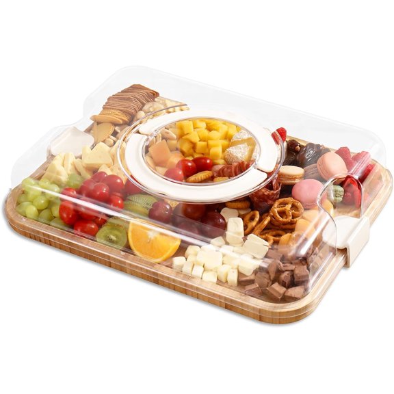 Cutting Board - Charcuterie Boards with Lid, Portable Cutting Boards for Kitchen, Bamboo Cheese Board for Snack, Charcuterie (1 Compartment Onyx)