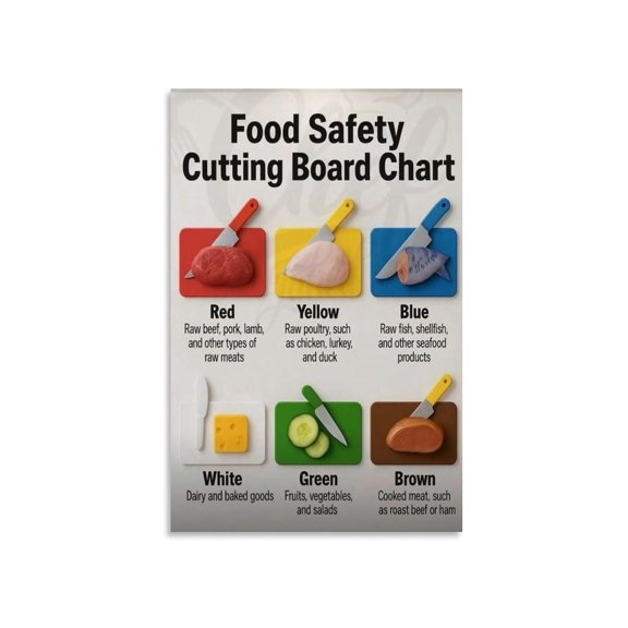 Cutting Board Color Visual Guide Poster Food Safety Chart Canvas Painting for Kitchen Home Decor