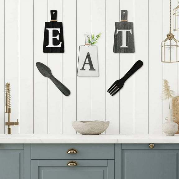 Cutting Board Eat Sign Set Hanging Art Kitchen Eat Sign Fork and Spoon Wall and Kitchen Decor,B