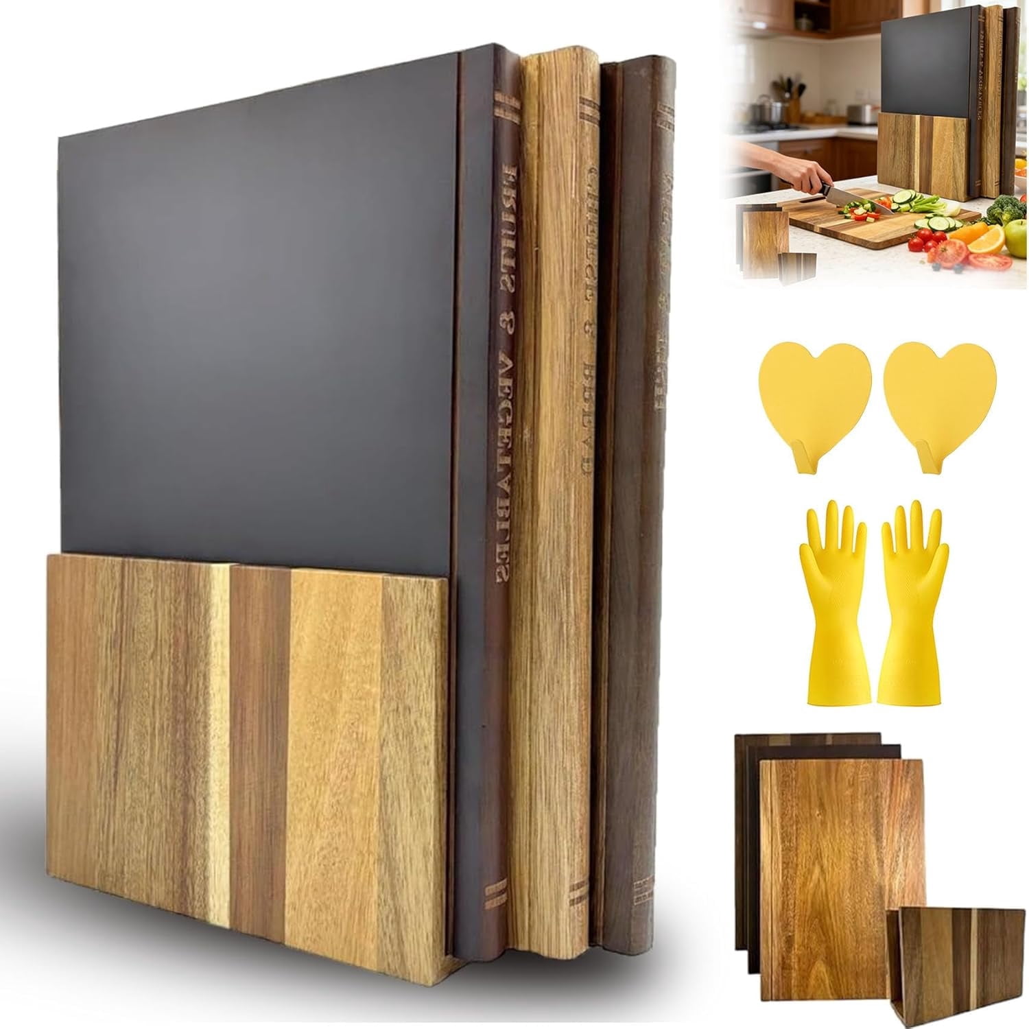 Cutting Board That Looks Like Books, Bamboo Cutting Boards for Kitchen, Large Wooden Cutting Board, for The Books Loving Chef, Fruits, Vegetables, Meat, Fish, Cheese and Bread