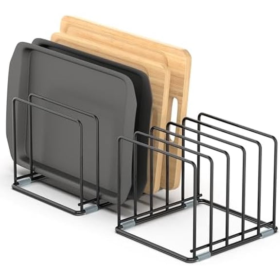Cutting Board Organizer, [2-Pack] Kitchen Cabinet Organizer, Divided Rack with 5 Slots for Baking Trays, Cutting Boards - Cookie sheet Organizer Inside Cabinet, Baking Sheets Holder (Large)