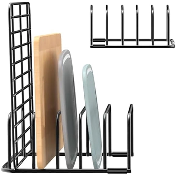 Cutting Board Organizer and Baking Sheet Rack, [1-Pack] Black Heavy Duty Metal Cookie Sheet Organizer for Cutting Board Storage & Plate Holder for Cabinet, Tray Dividers for Cabinets