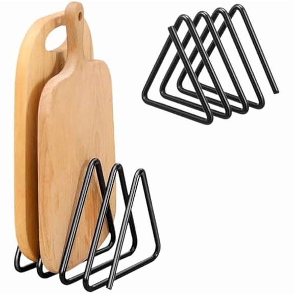Cutting Board Organizer, Black Metal Chopping Board Holder with U-Shape Frame, Sturdy Cast Iron Vertical Storage Rack for Countertop, Modern Kitchen Space Saver
