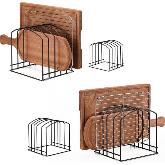 Cutting Board Organizer for Cabinet, Mixed Set with 1.38" Extra Wide & 0.78" Narrow 1.1" Standard Slots, Heavy Duty Baking Sheet Rack Thick Wood Boards, Cookie Sheets, Trays, Black