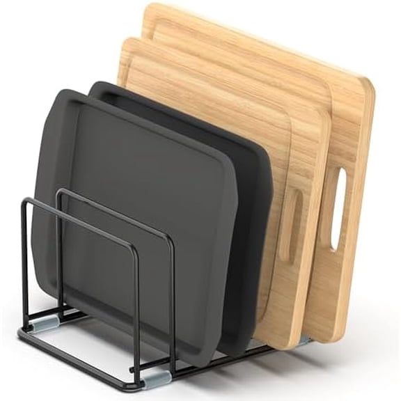Cutting Board Organizer, Kitchen Cabinet Organizer, Divided Rack with 5 Slots for Baking Trays, Cutting Boards - Cookie sheet Organizer Inside Cabinet, Baking Sheets Holder (medium)
