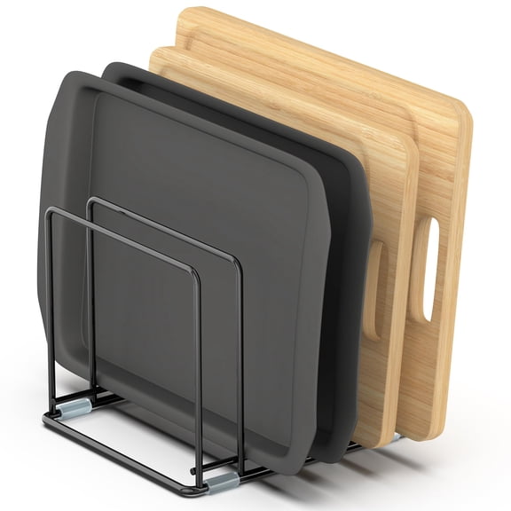 Cutting Board Organizer, Kitchen Cabinet Organizer, Divided Rack with 5 Slots for Baking Trays, Cutting Boards - Cookie sheet Organizer Inside Cabinet, Baking Sheets Holder (large)