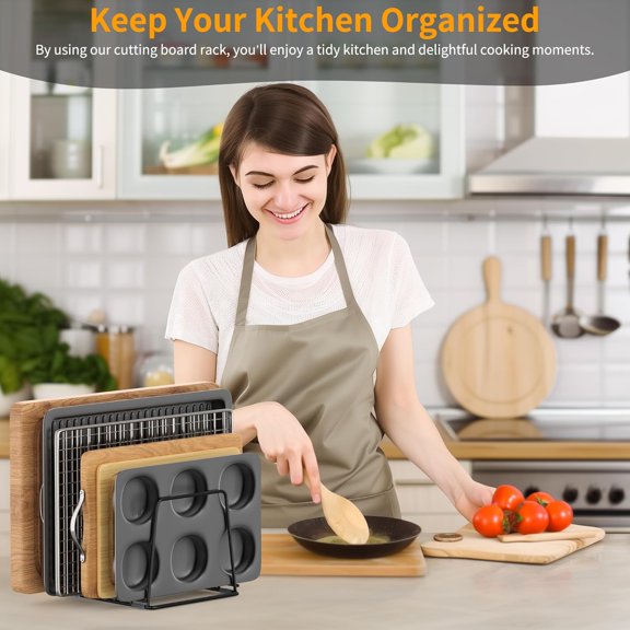 Cutting Board Organizer Kitchen Organizer Rack for Cutting Board, Bakeware, and Cookie Sheet, 5-Slot Heavy-Duty Steel Cookware Holder,Rust-Resistant with Anti-Slip Feet (2, Large)