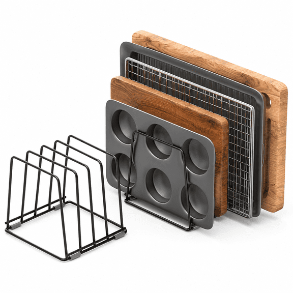 Cutting Board Organizer Kitchen Organizer Rack for Cutting Board, Bakeware, and Cookie Sheet, 5-Slot Heavy-Duty Steel Cookware Holder, Rust-Resistant with Anti-Slip Feet