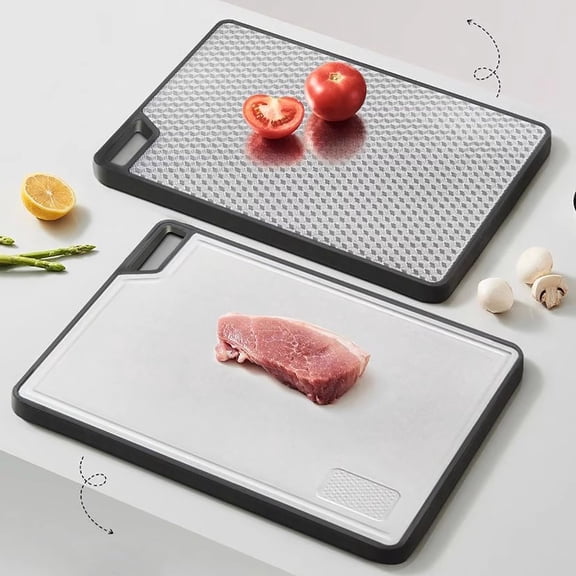 Cutting Board Prep Station, Stainless Steel, Double-sided Design, Non-slip Silicone Edges, Integrated Hanging Handle for Easy Storage, Topliu