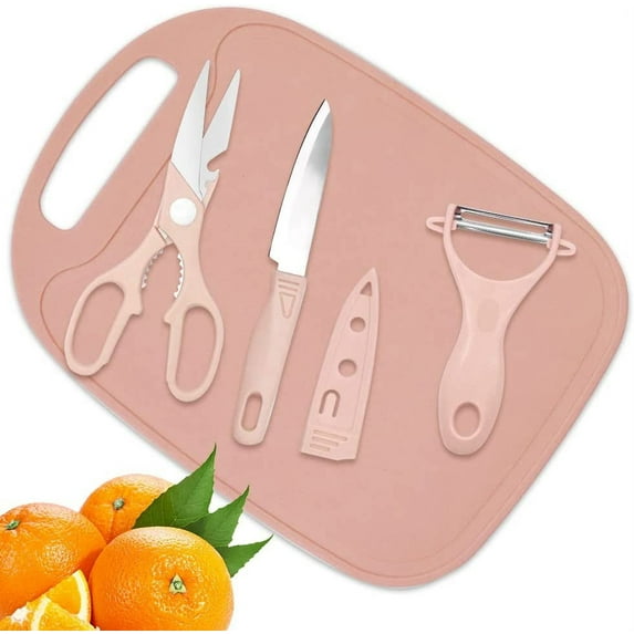 Cutting Board Set, Mini Travel Cutting Board Set, 4 Pcs Camping Plastic & Knife, Kitchen Fruits & Vegetable Peeler Scissors, Non Slip Portable Stainless Steel Picnic Small Set