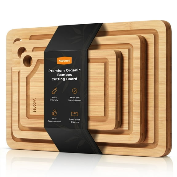 ACMETOP Wooden Cutting Boards for Kitchen, Reversible Deep-Carbonized Bamboo Cutting Board with Juice Groove, Knife-Friendly, Kitchen Gift (3 Pcs)