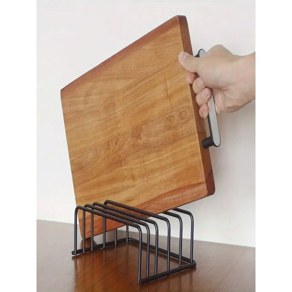 Cutting Board Storage Box and Rack Stand, Kitchen Cabinet Baking Tool Organizer with 1.0" and 0.6" Wide Slots, Heavy Duty Cutting Board Holder and Storage Rack, Black