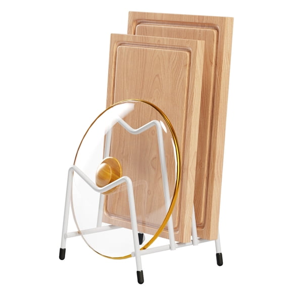 Cutting Board Storage Rack,Multifunctional Black Rustproof Iron Cutting Board Pot Lid Plate Bowl - White