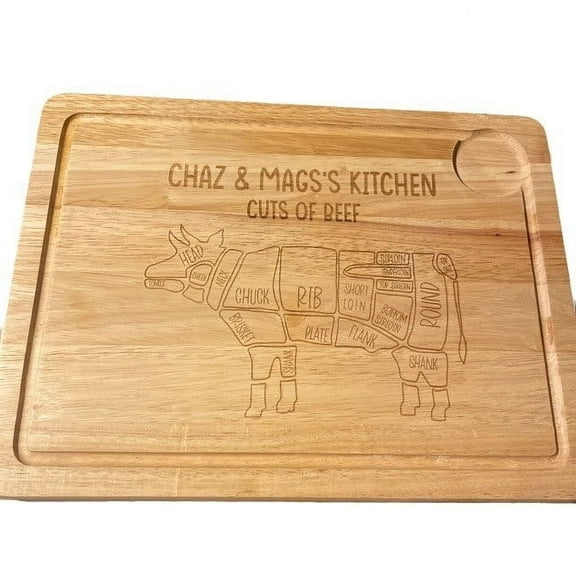 Cutting Board, Yrmaups Cutting Board, Wooden Kitchen Tool with Beef Cut Diagram, Father's Day Gift for Cooking Enthusiast, Large Surface 30x20cm for Chopping Slicing, for Home Restaurant Butcher
